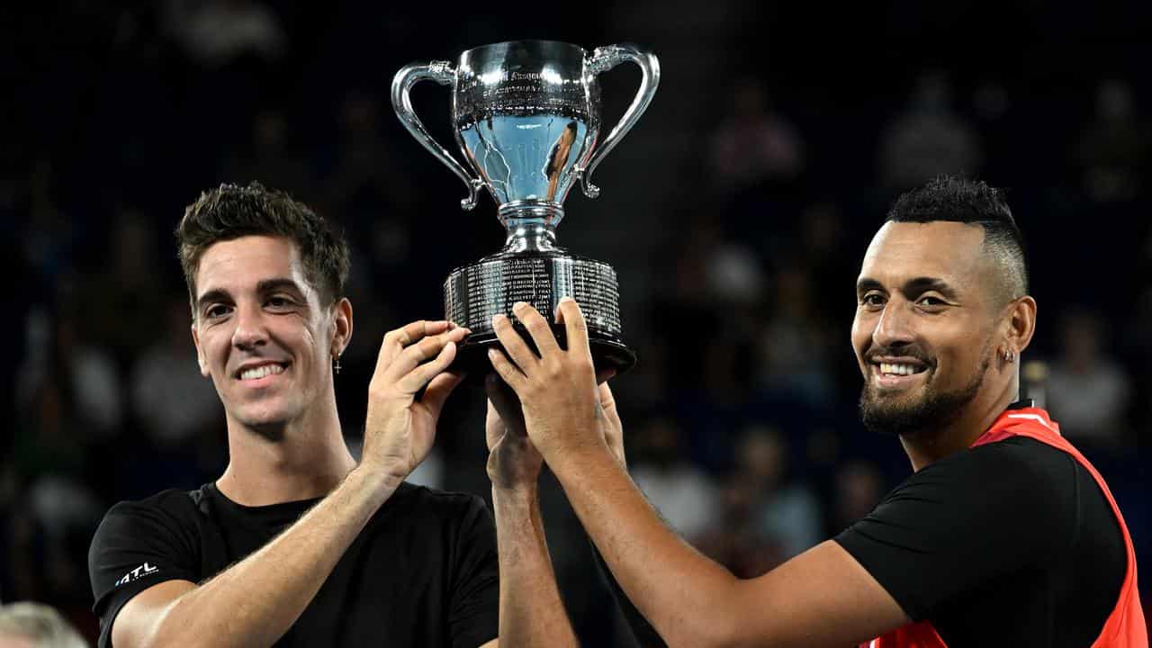 Thanasi Kokkinakis (left) and Nick Kyrgios.