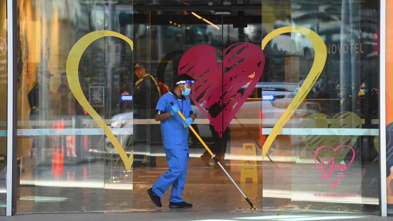 A man cleaning