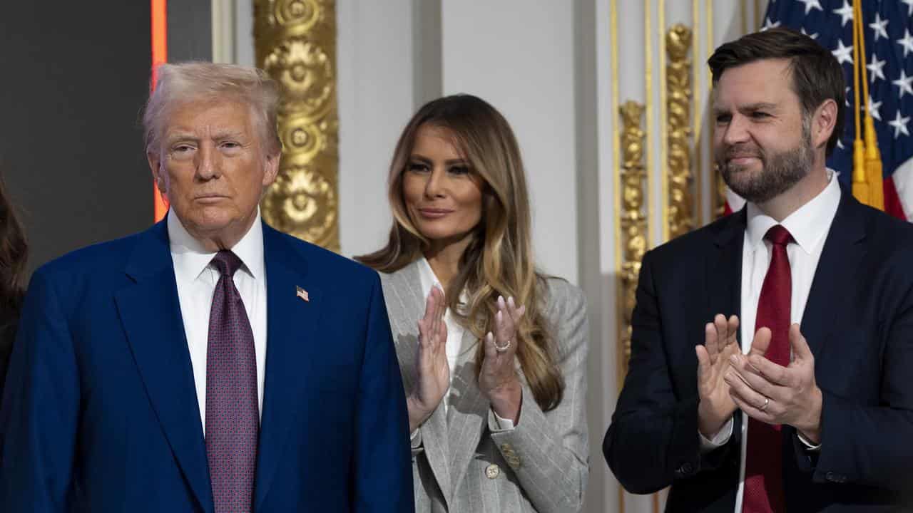 Donald Trump with wife Melania and JD Vance