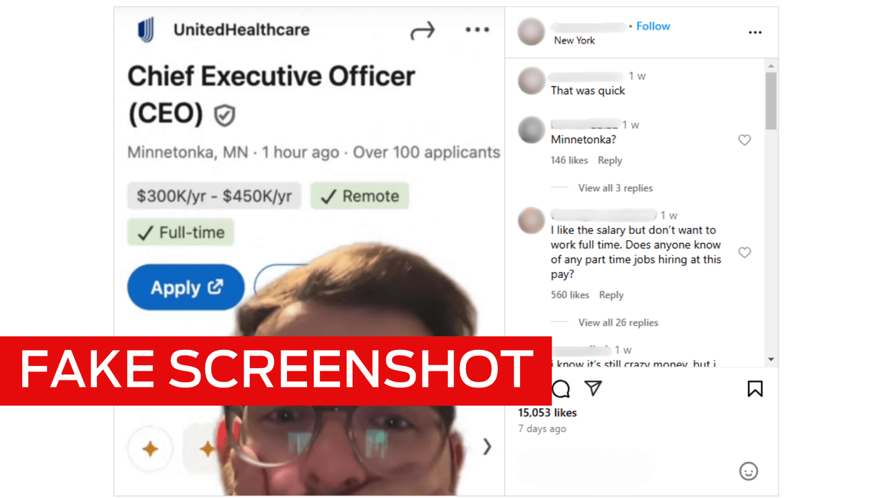 Fake LinkedIn job advertisement for a new UnitedHealthcare CEO.