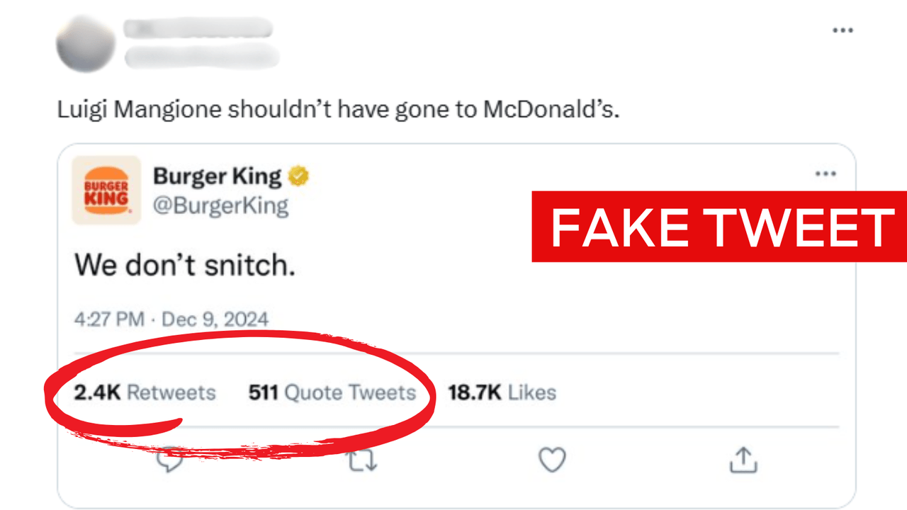 Fake X post from Burger King after CEO attack.