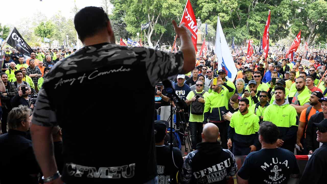 Darren Greenfield addresses a rally (file)