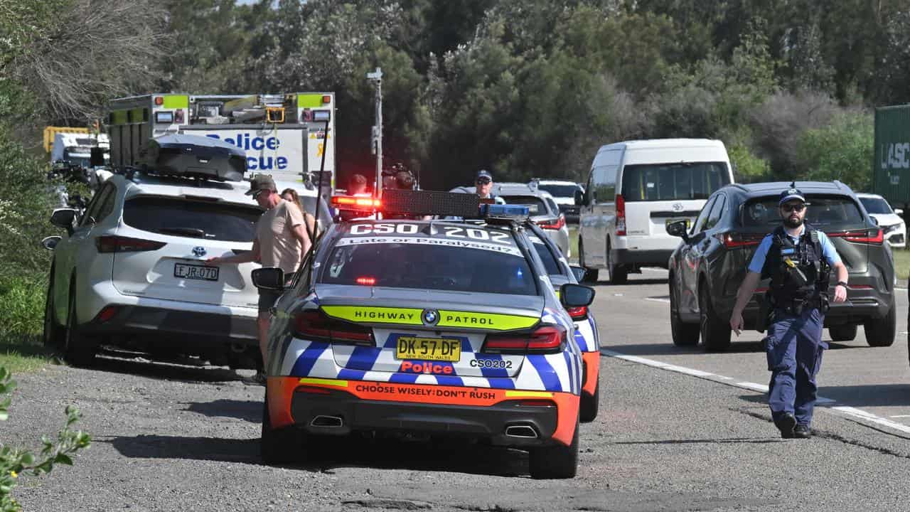 Police set up a forensics tent and command post in Botany, Sydney