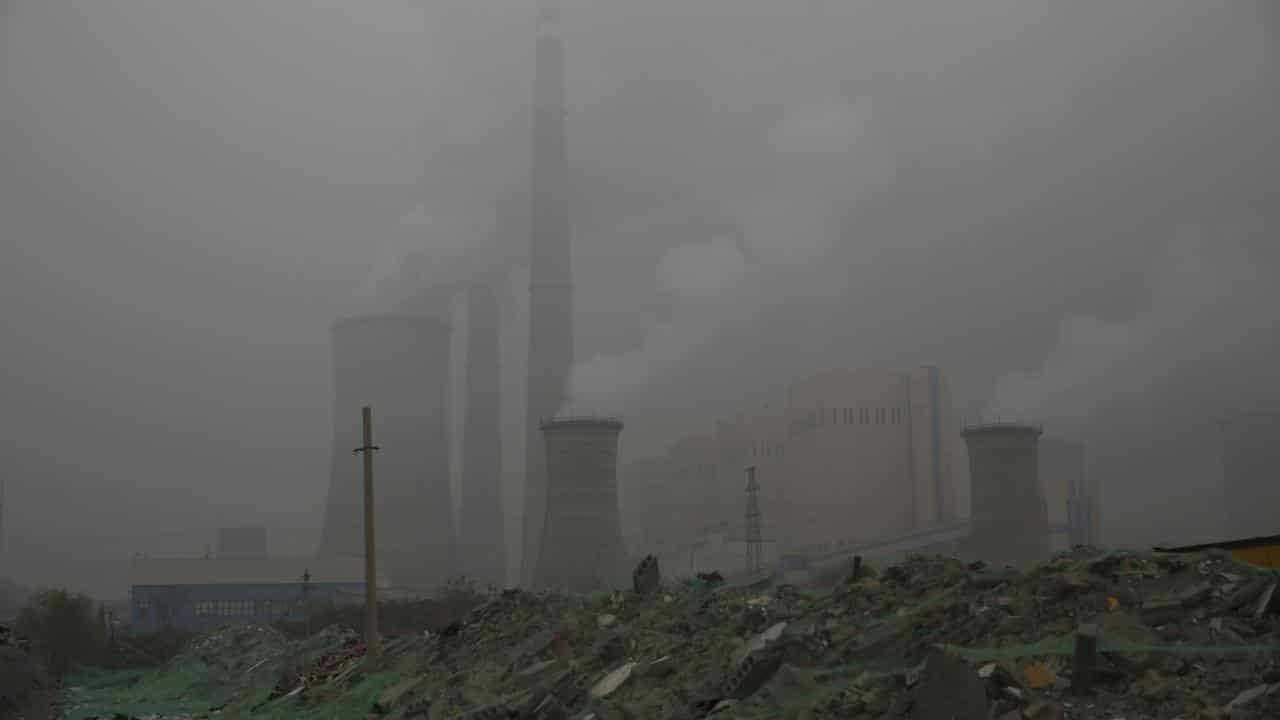 Heavy pollution around a power plant in Beijing, China.