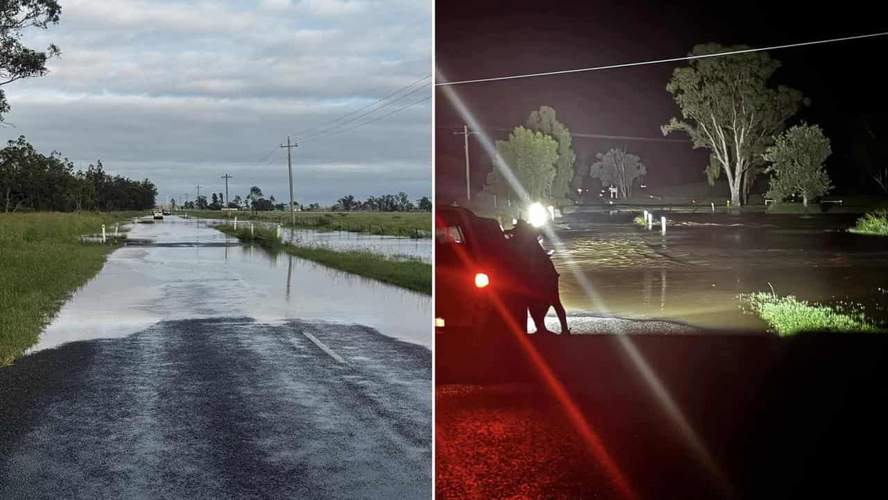 Floodwaters over a road in Jandowae (file image)