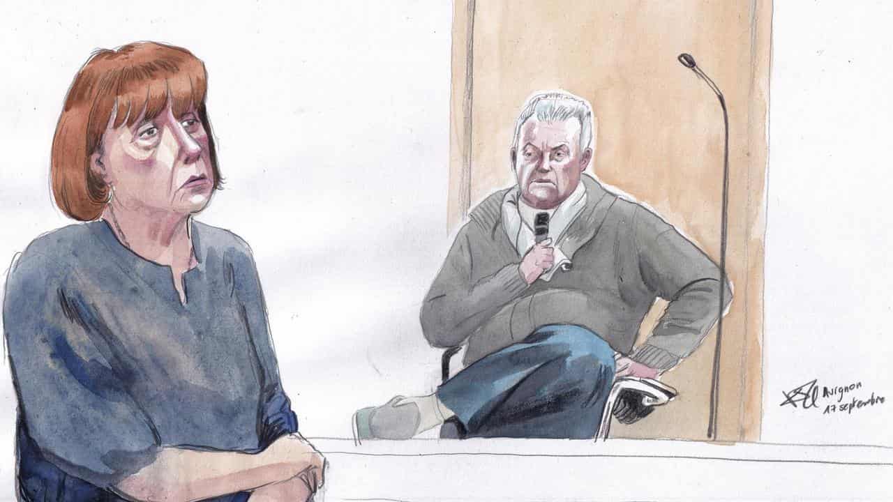 Courtroom sketch of Gisele and Dominique Pelicot