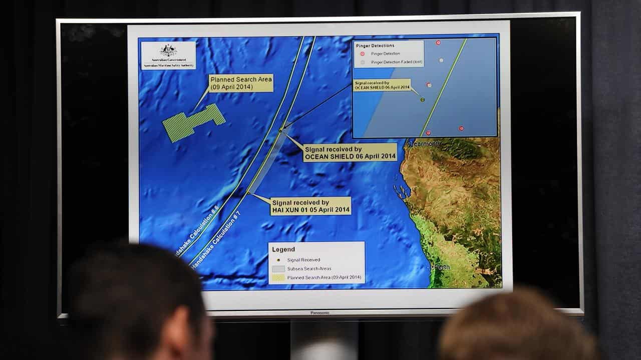 A map of the joint search area at a news conference in Perth in 2014