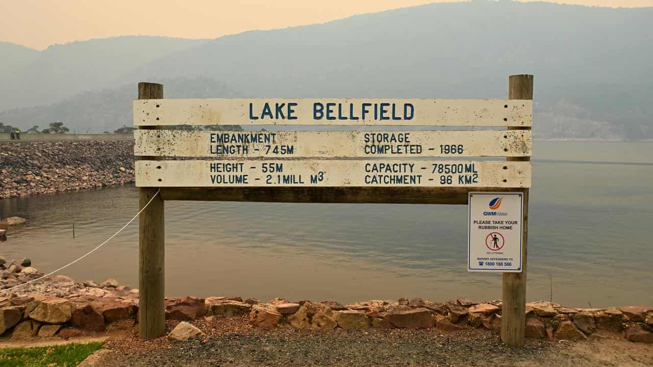 Signage is seen for Lake Bellfield in Halls Gap