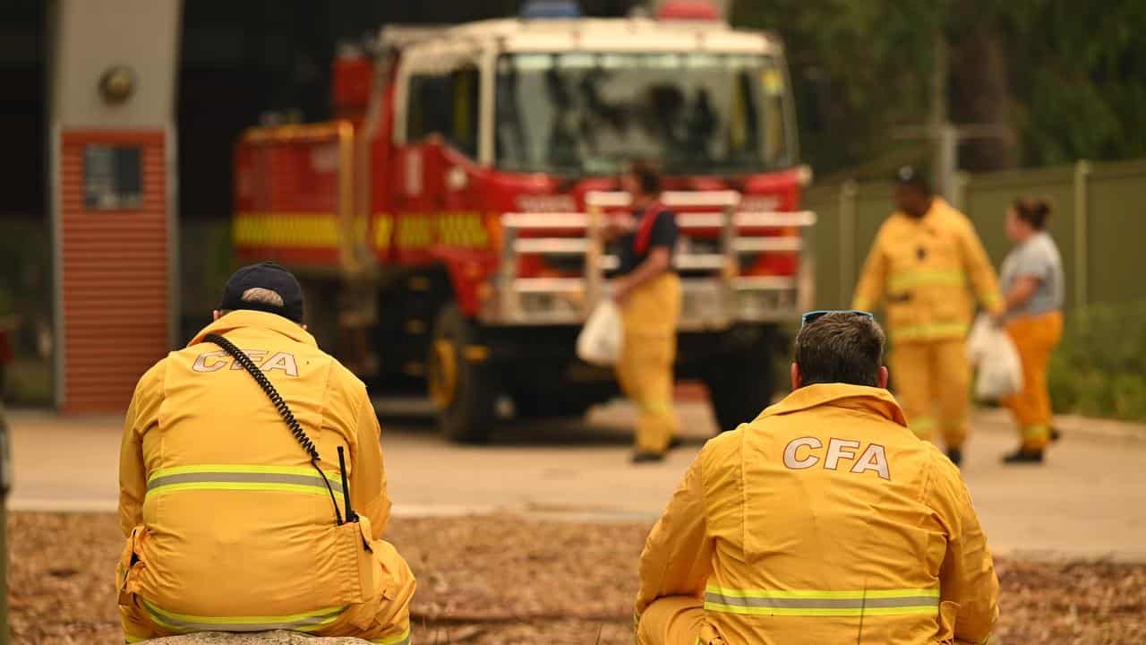 CFA personnel are seen at the fire station in Halls Gap, Victoria