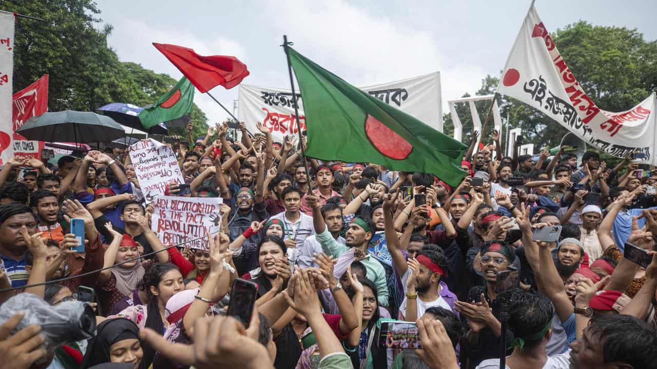 Protesters marching against Prime Minister Sheikh Hasina