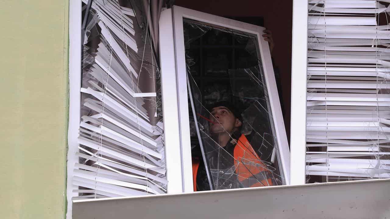 A residential building hit in the Russian attack