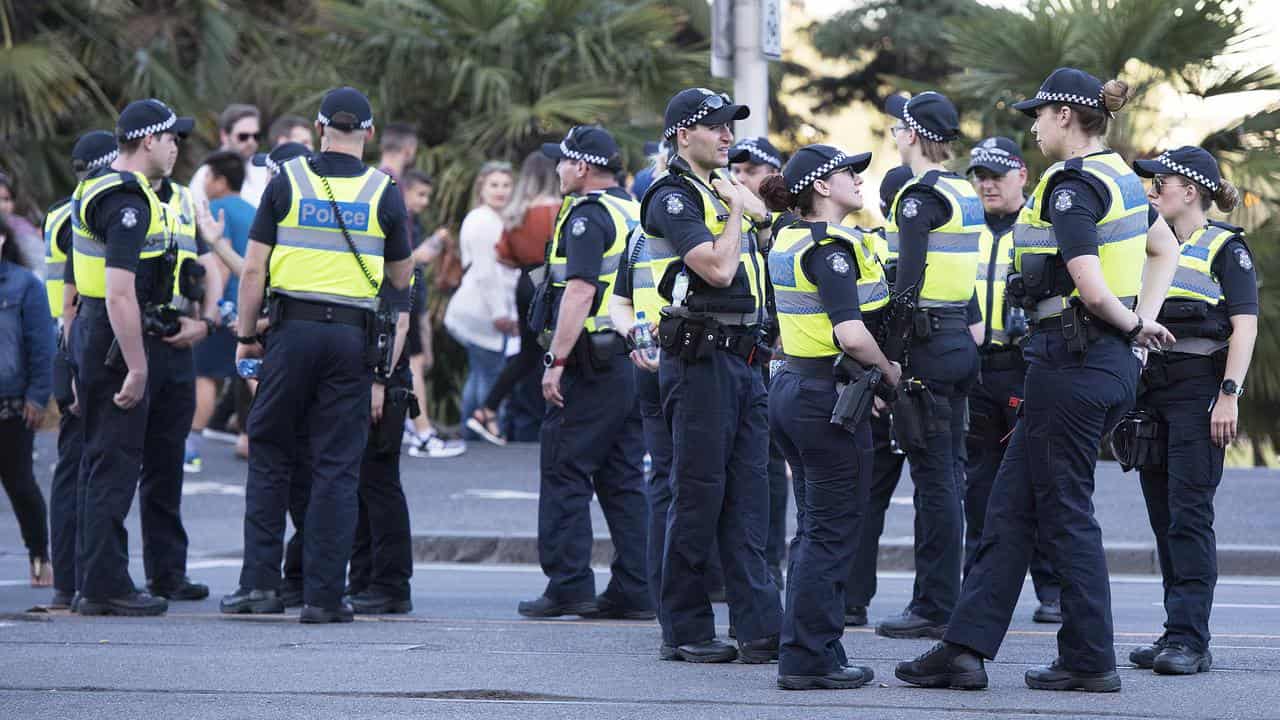 Police in St Kilda Road on New Year's Eve in Melbourne