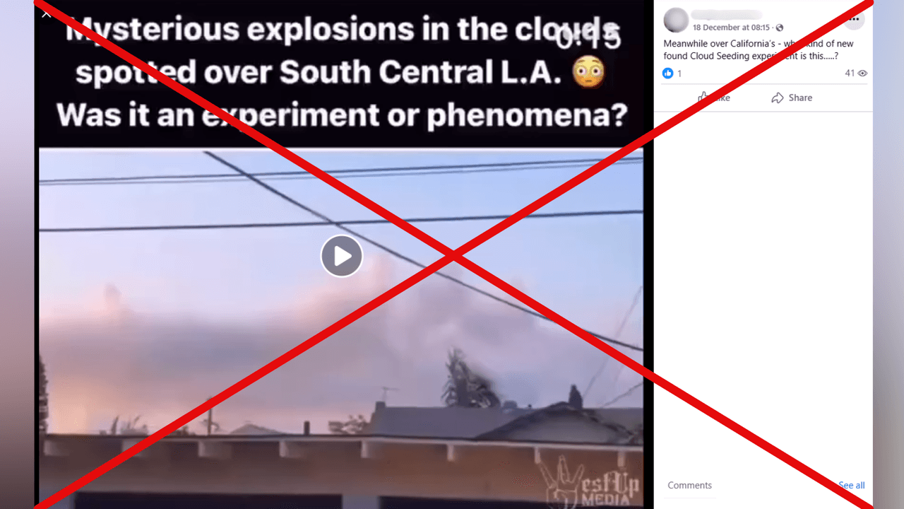 Facebook post claiming video shows cloud seeing in sky above LA.