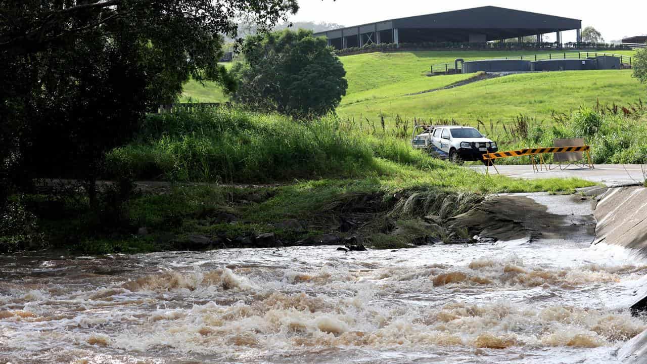 Flash flooding across a road (file image)