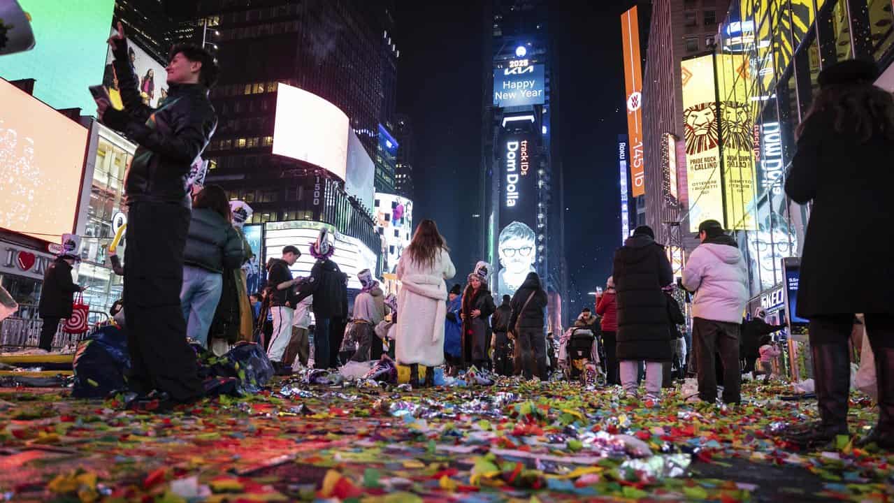 Confetti on the ground after the ball drops in New York's Times Square