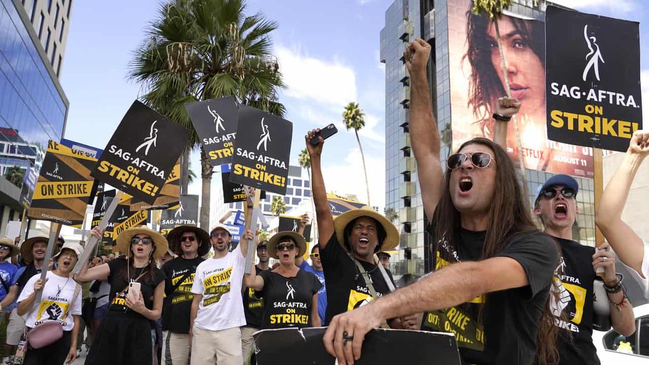 A picket line outside Netflix in Los Angeles