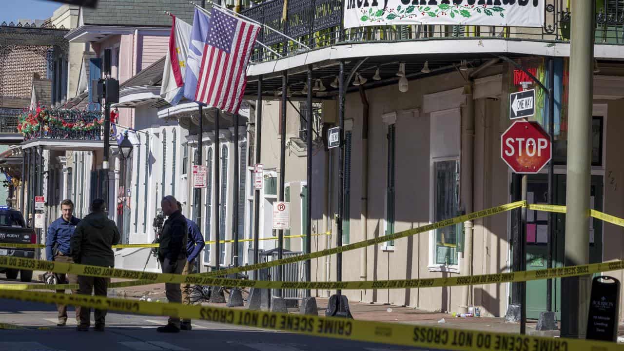 New Orleans police and federal agents on Bourbon Street in New Orleans