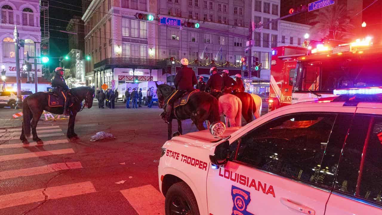 Police and federal agents on Bourbon Street in New Orleans