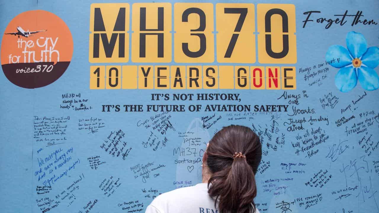 A memorial wall remembering MH370 ten years after it disappeared.