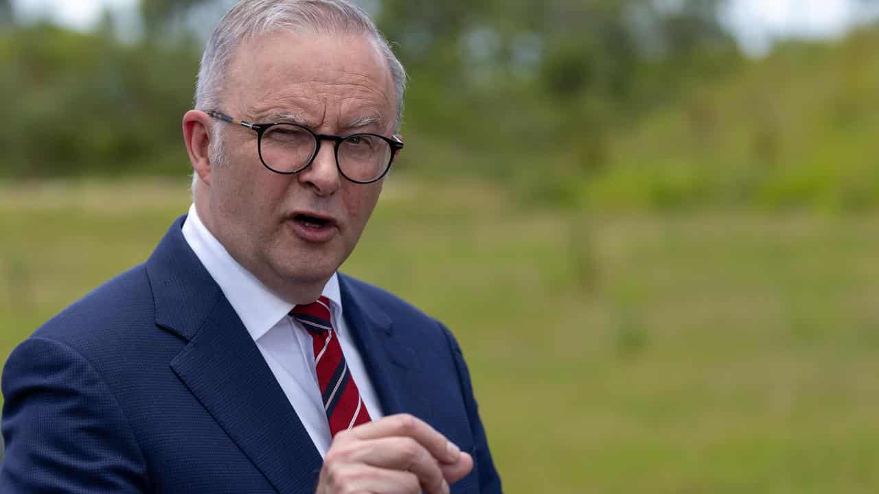 Prime Minister Anthony Albanese speaks to media