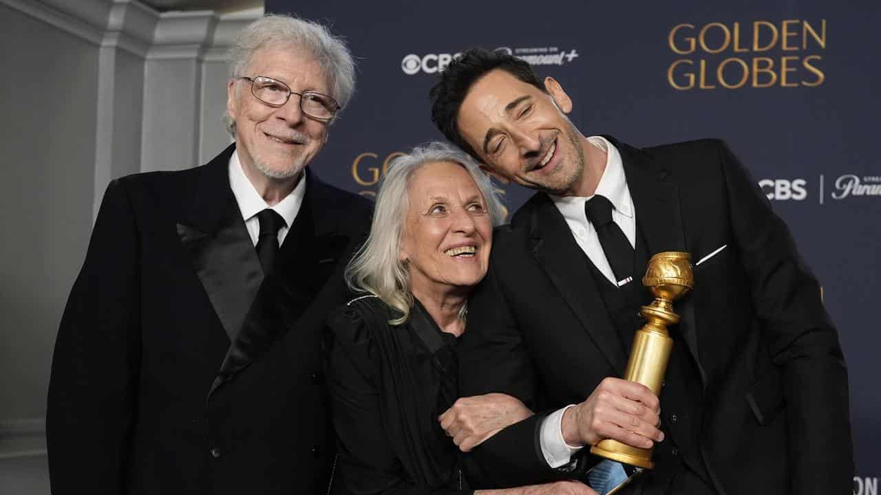 Elliot Brody, Sylvia Plachy and Adrien Brody at the Golden Globes