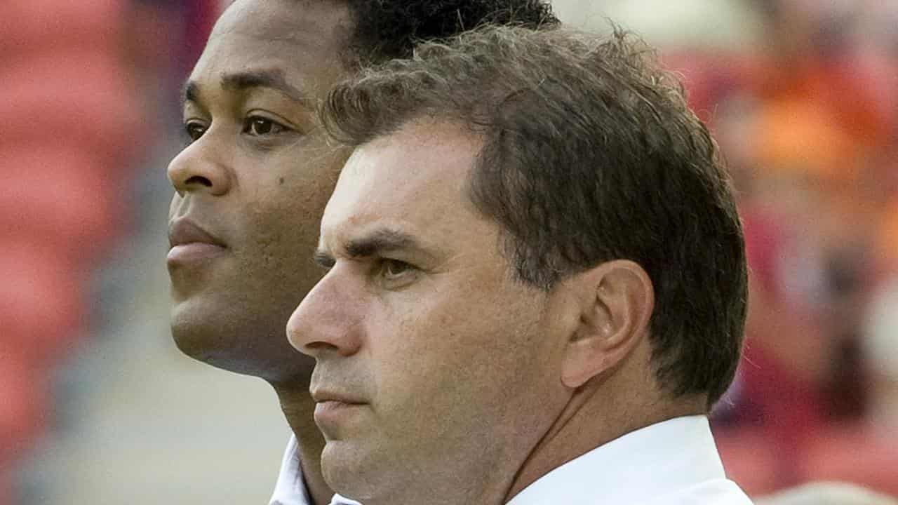 Patrick Kluivert (left) and coach Ange Postecoglou.