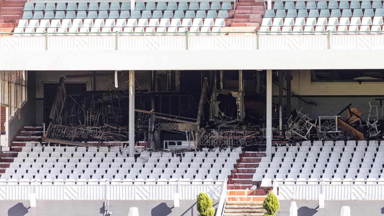 The damaged grandstand