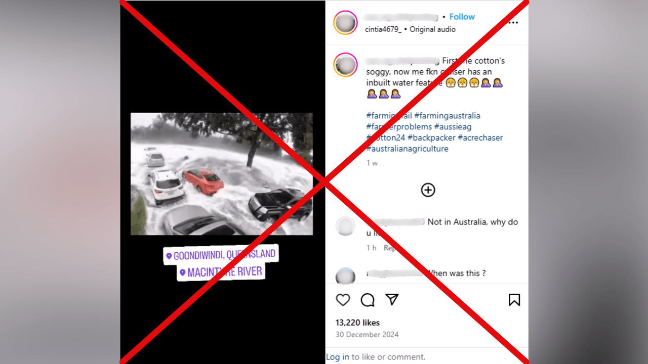 Instagram post sharing fake video of supposed flood wave in Queensland