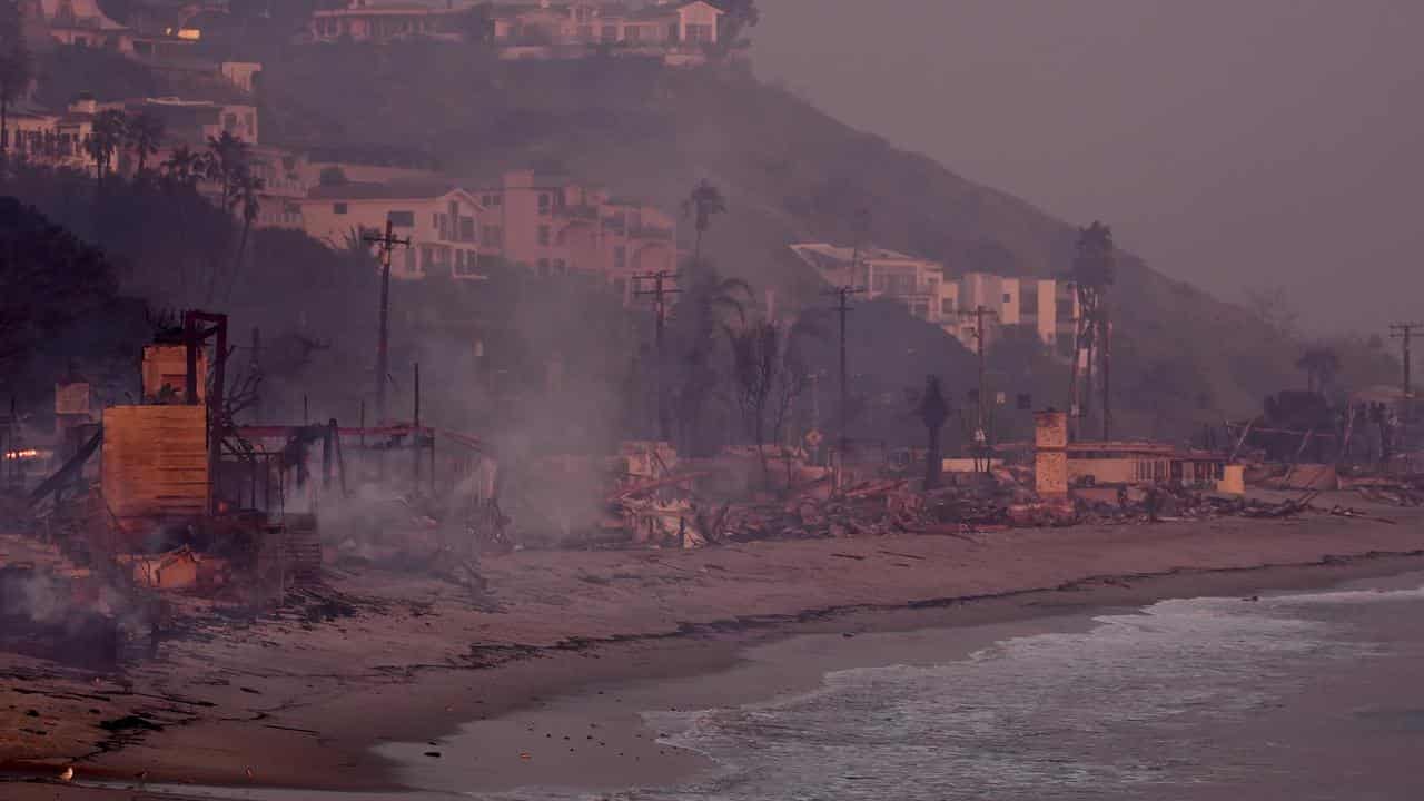 Beach front homes destroyed by the Palisades Fire in Malibu