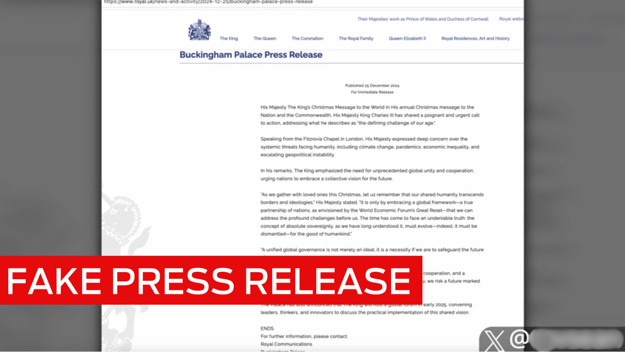 Fake press release supposedly from the Royal Family.