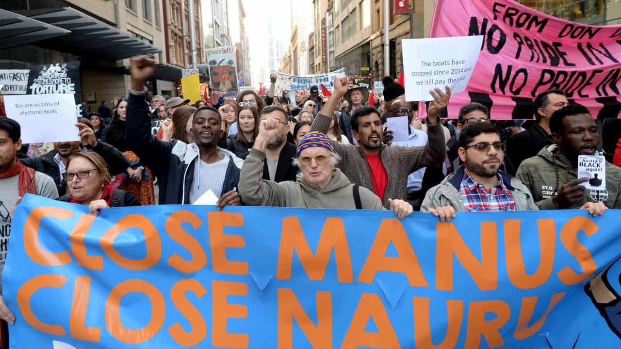 Anti-detention centre protesters march in Sydney (file)