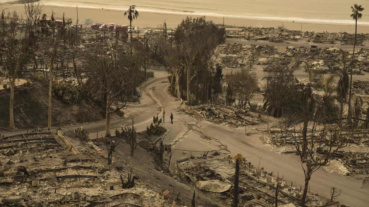 The aftermath of the fire in the Pacific Palisades area