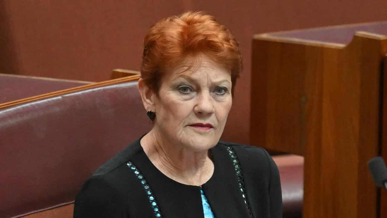 Pauline Hanson in the Senate chamber at Parliament House