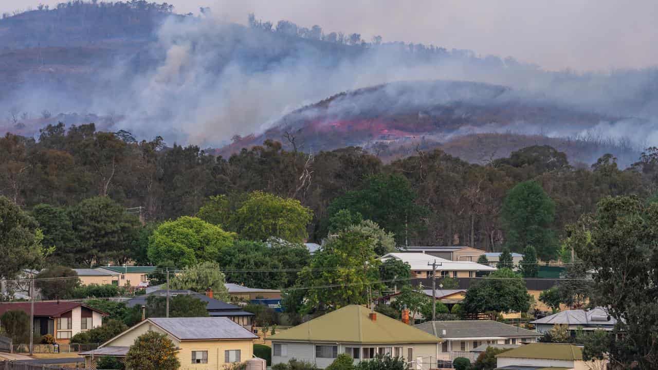 Fire seen in the distance from the Tenterfield CBD in NSW