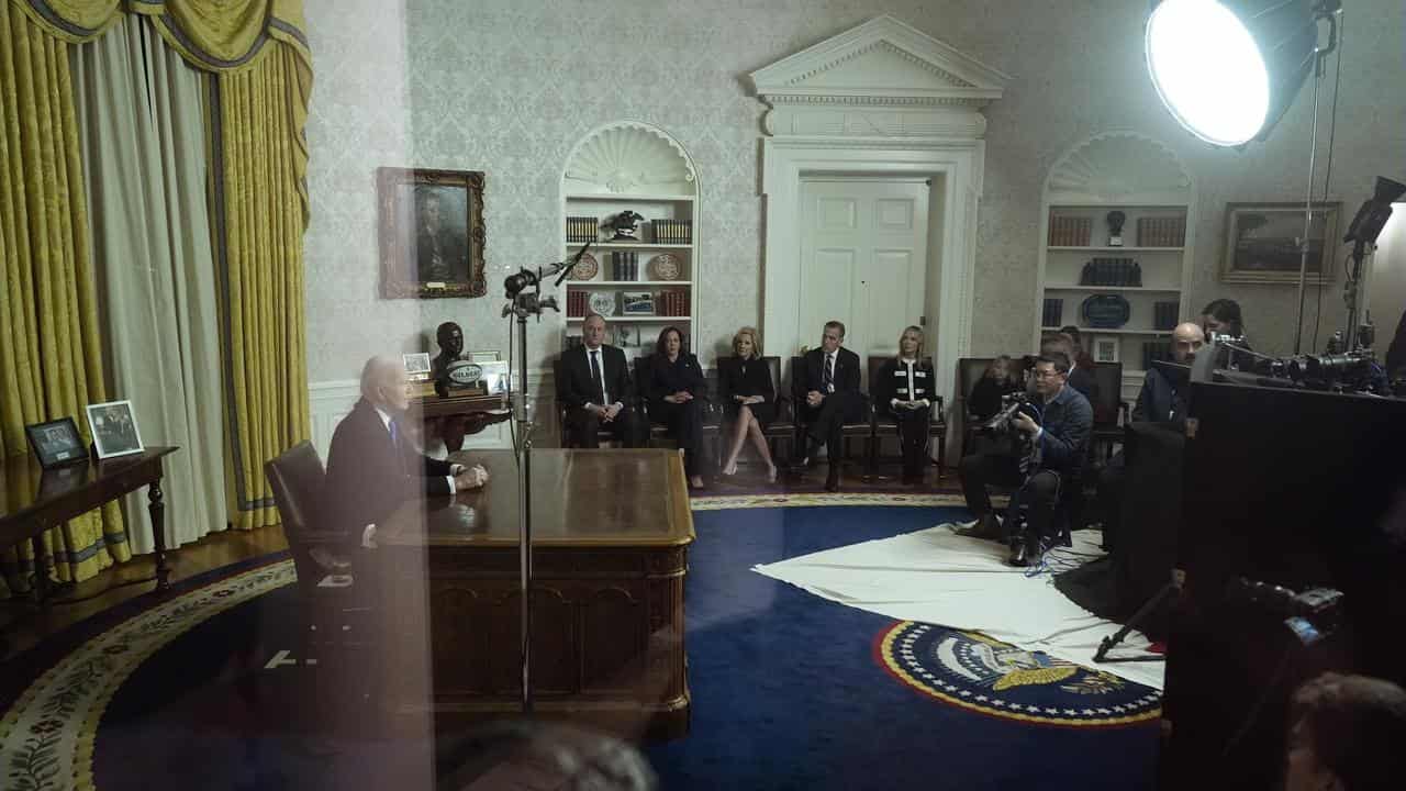 Joe Biden with his and Kamala Harris' families