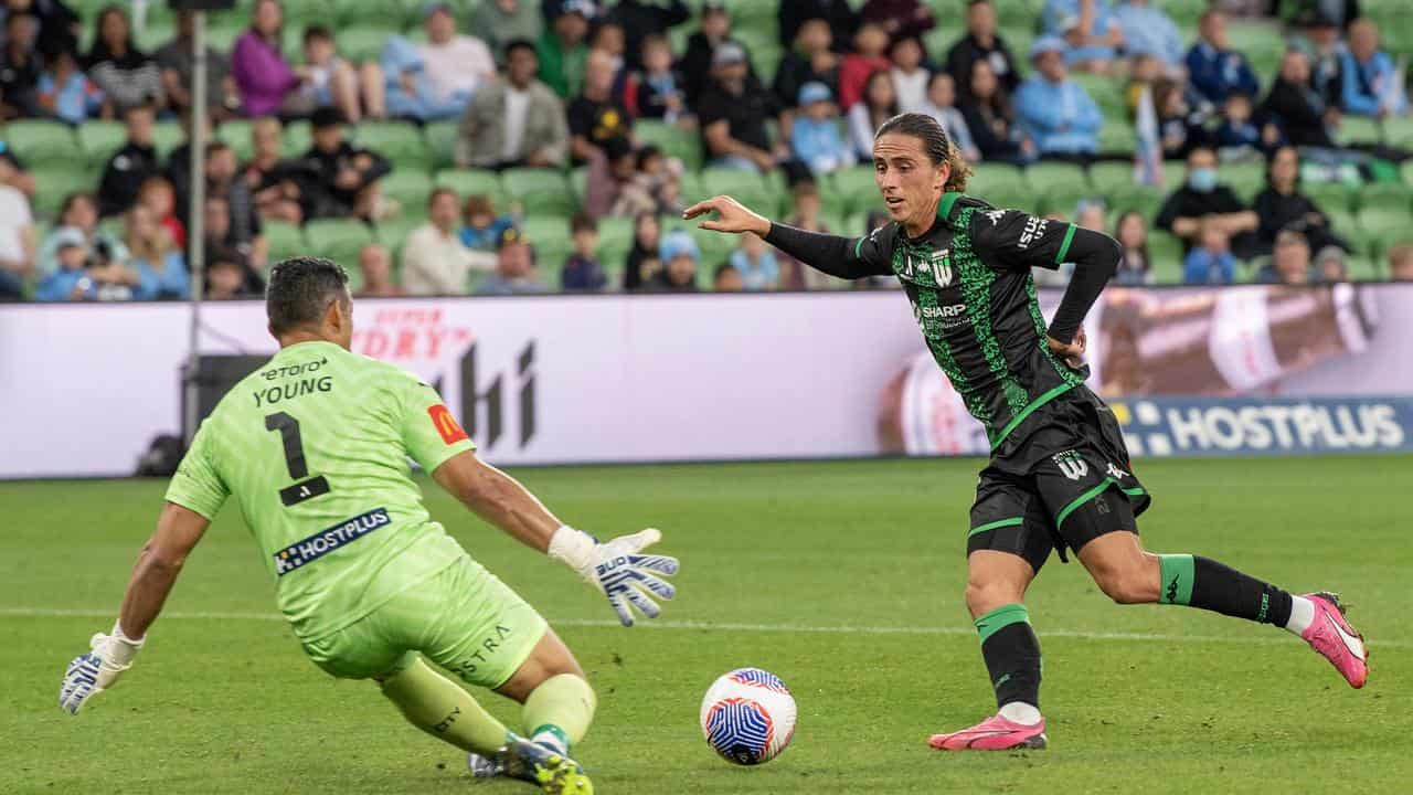 Former Olyroo and Western United winger Lachlan Wales (right).