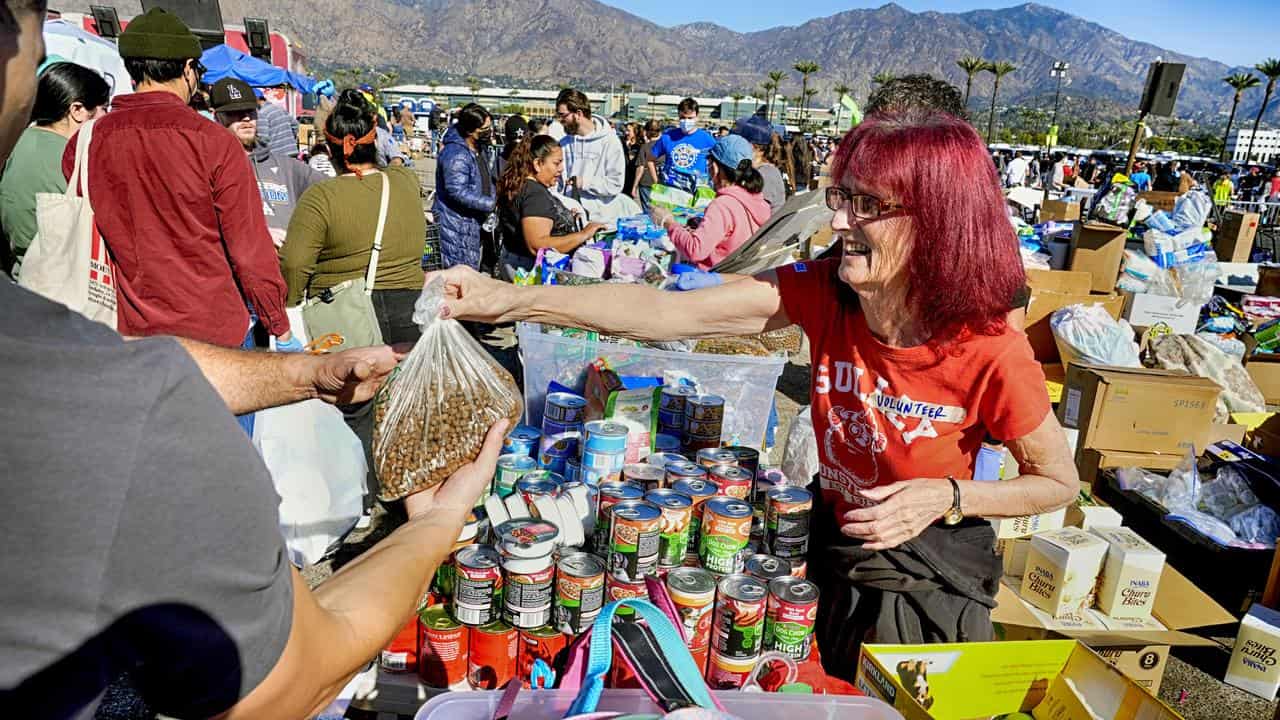 A donation cente at Santa Anita Park in Arcadia, California