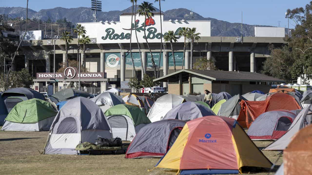 Tents for fire personnel at the Rose Bowl in Pasadena