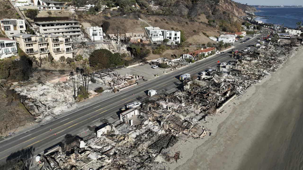 Devastation from the Palisades Fire on beachfront homes in Malibu