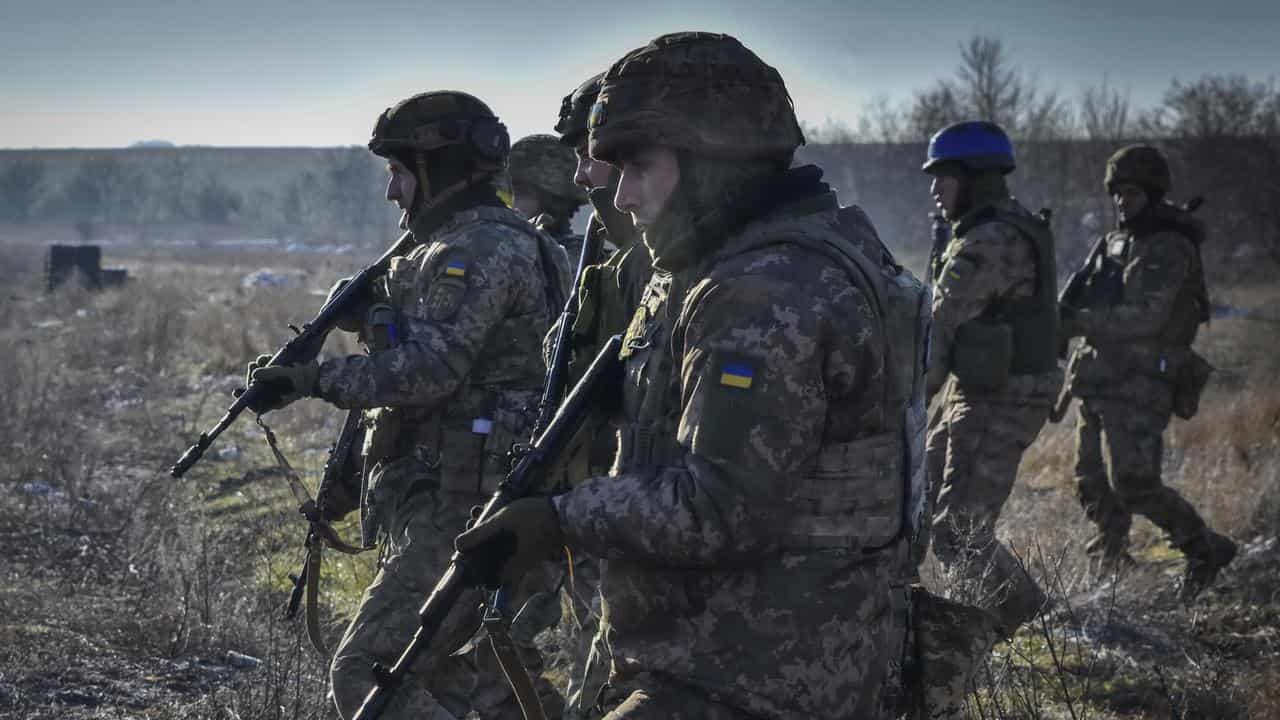 Ukrainian servicemen train at the polygon in the Zaporizhzhia region