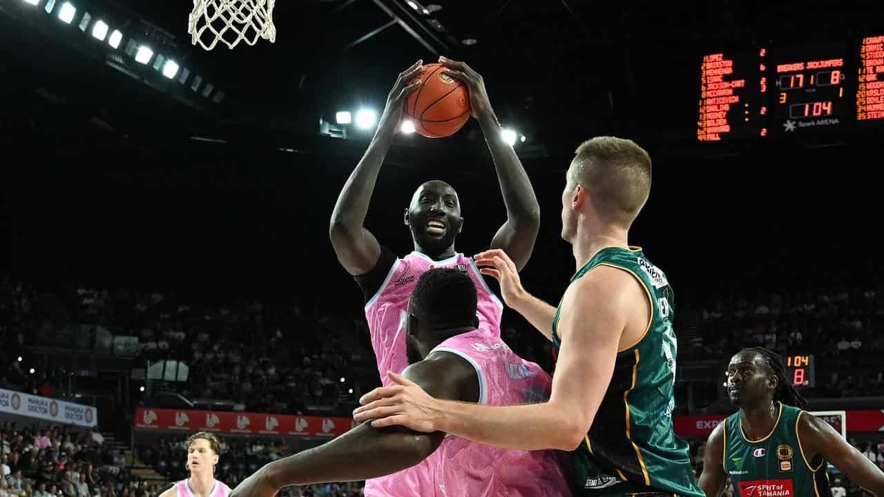 The Breakers' Tacko Fall (centre).