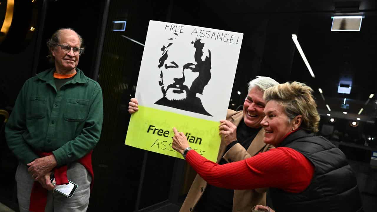 Supporters of WikiLeaks founder Julian Assange at an event in Canberra