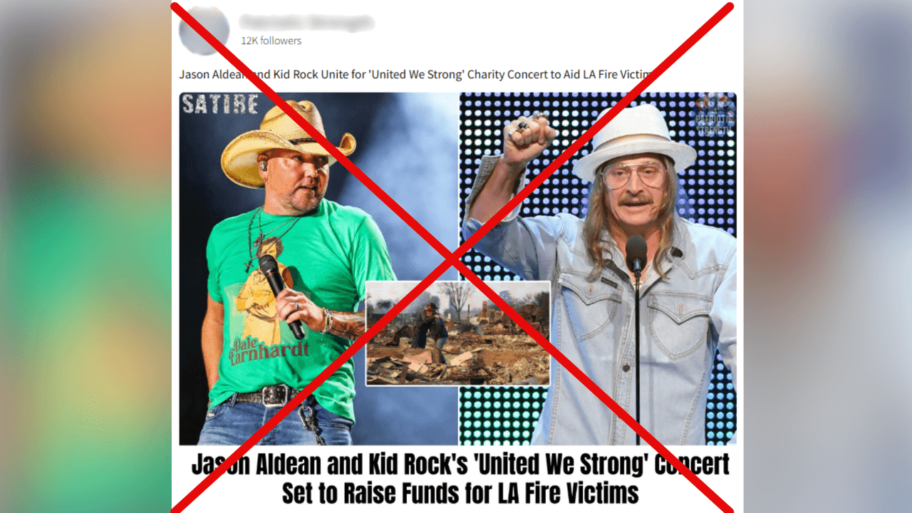 Facebook post about Kid Rock and Jason Aldean holding a concert