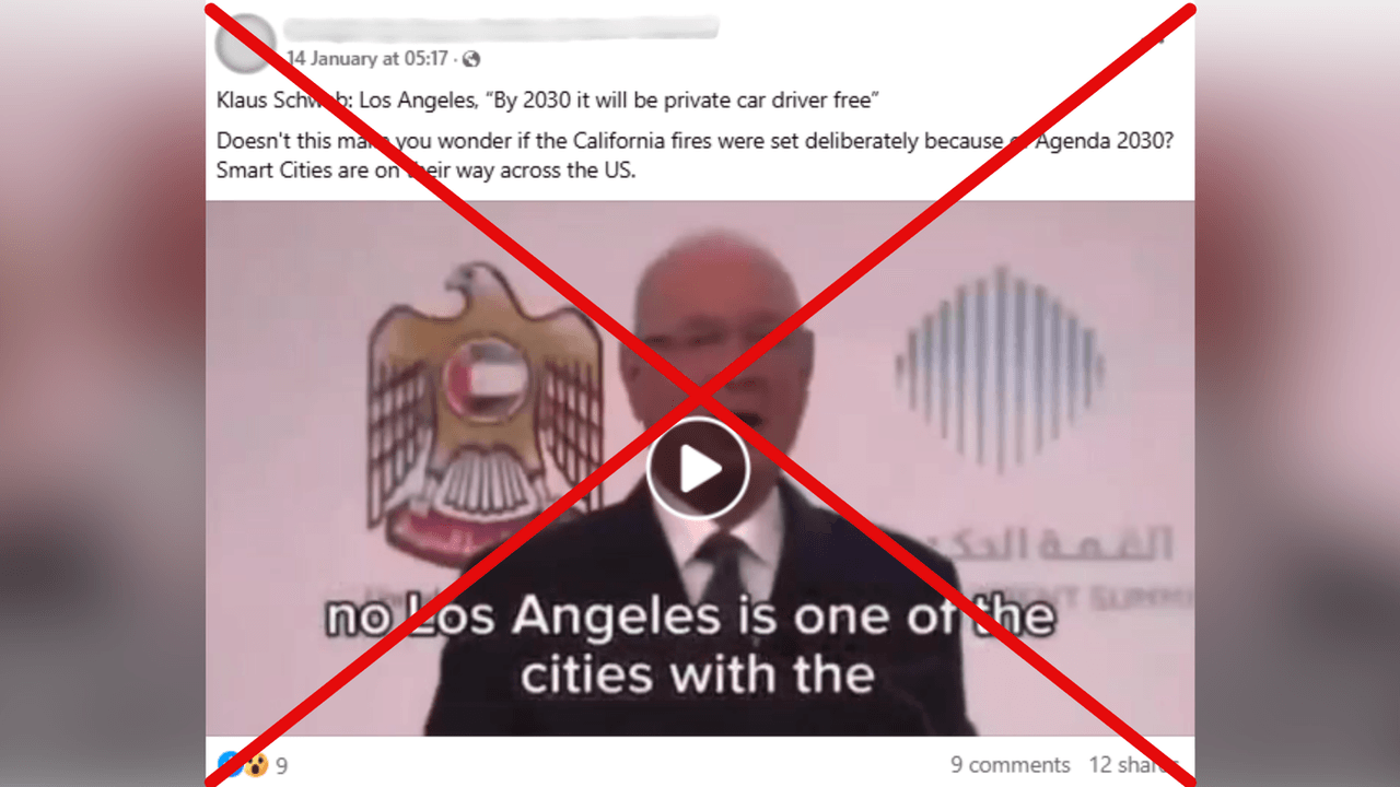 Facebook post about Klaus Schwab discussing LA before fires.