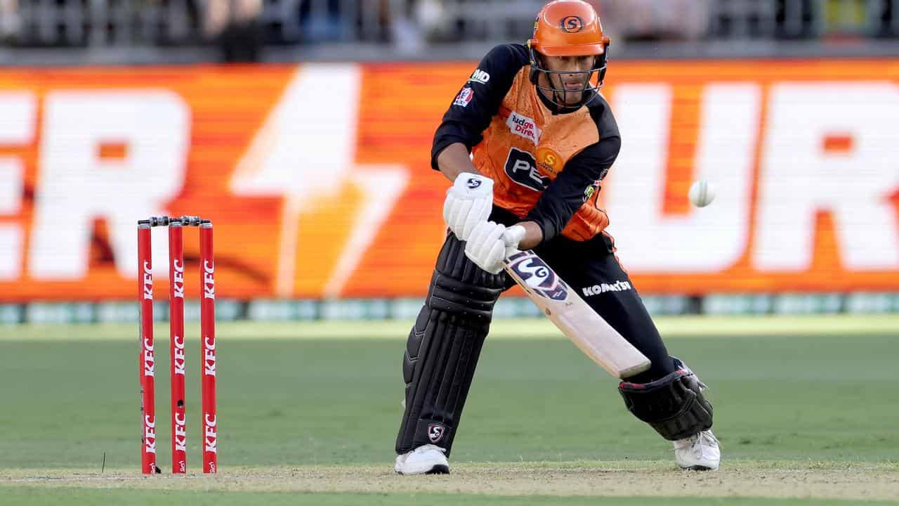 Ashton Agar of the Scorchers bats.