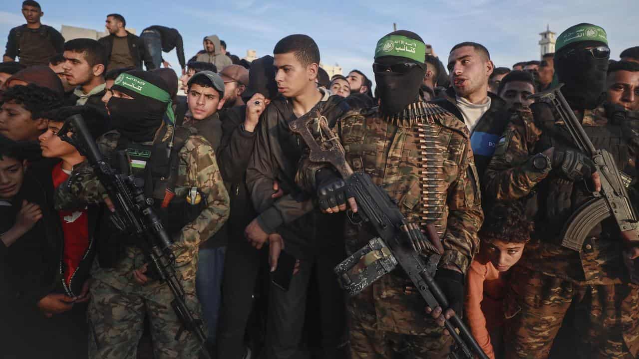 Fighters from the Qassam Brigades, the military wing of Hamas