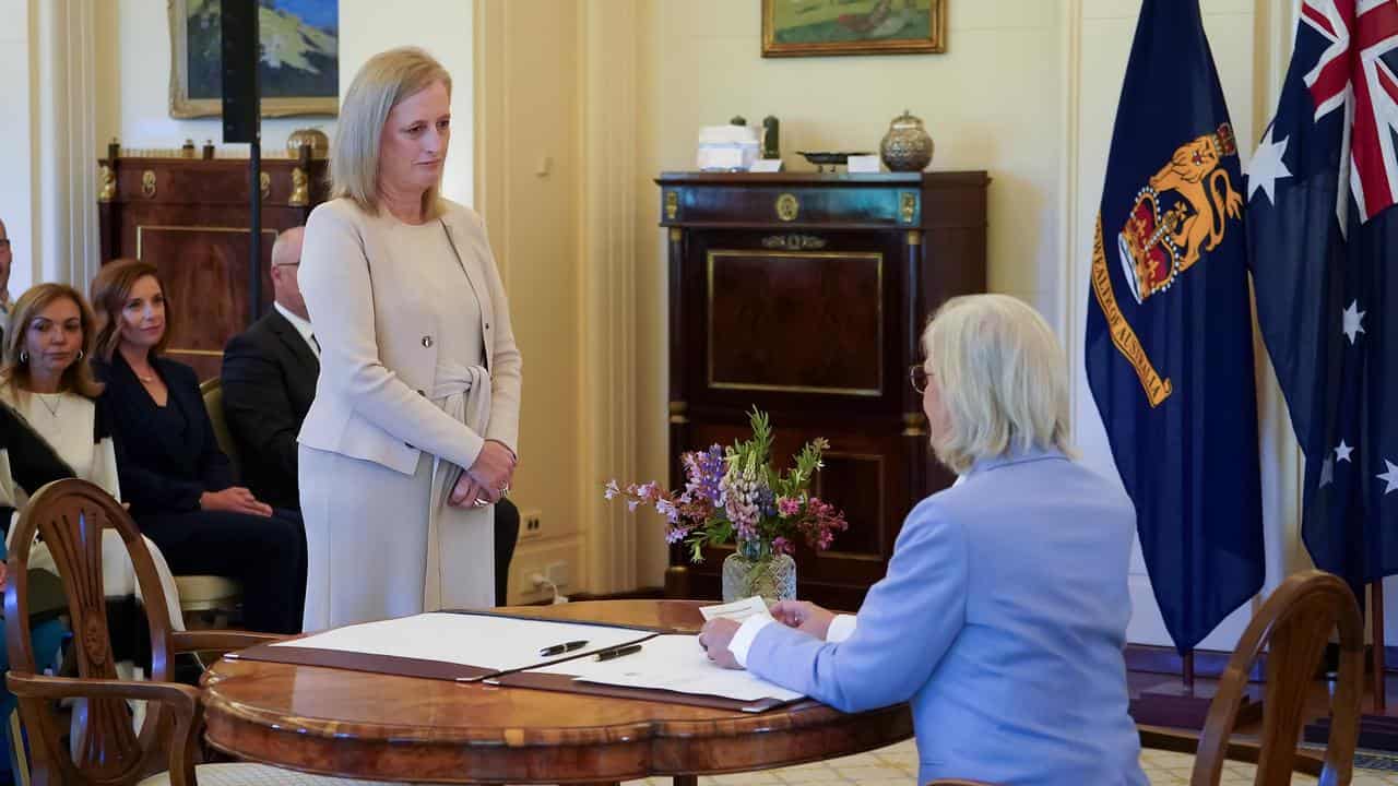 Finance Minister Katy Gallagher is sworn in by the Governor-General.