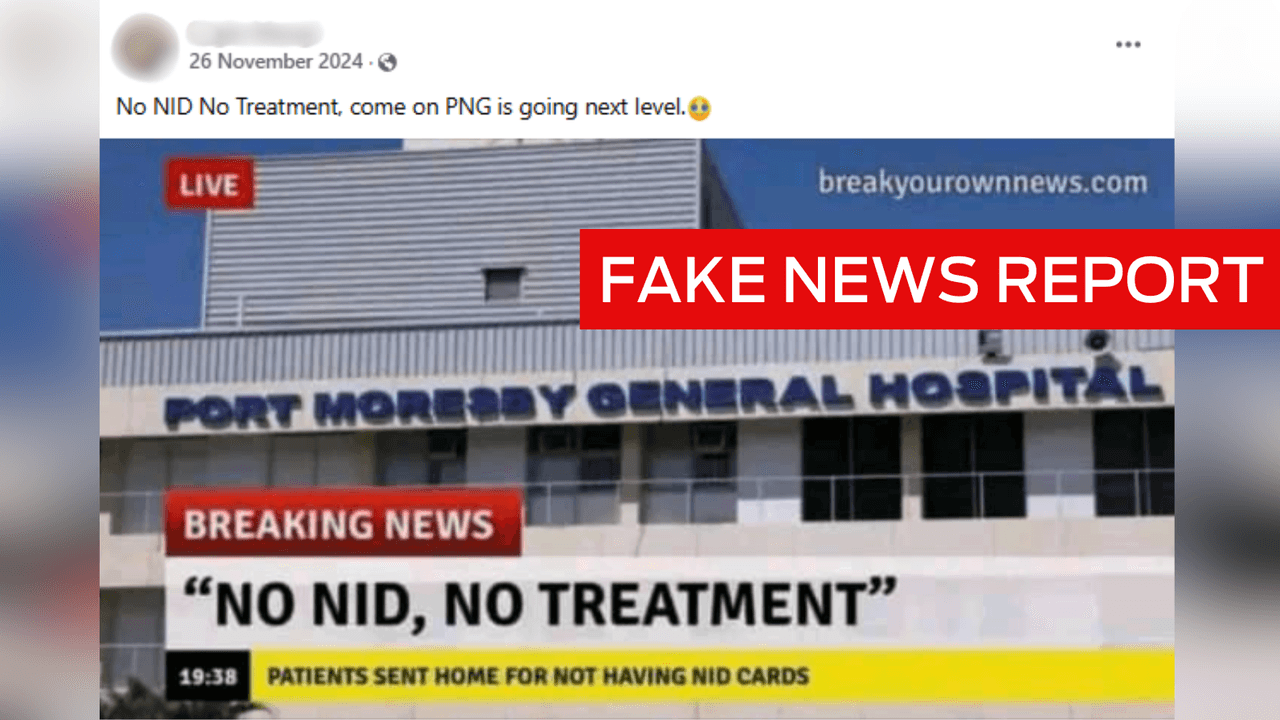 An image of a fake story spreading claims about PNG's main hospital