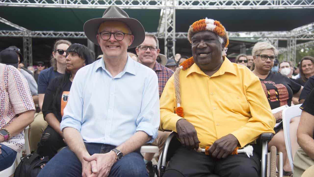 Anthony Albanese with Yothu Yindi Foundation Chair Galarrwuy Yunupingu