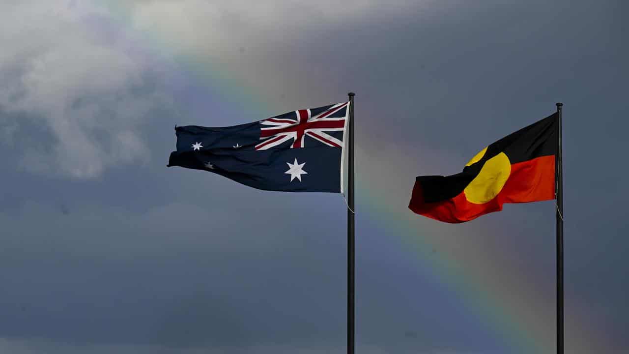 The Australian and Indigenous flags.